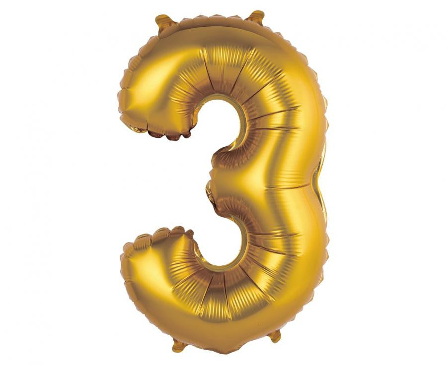 Matēti zelta krāsas mini folijas balons "Cipars 3", 35 cm
