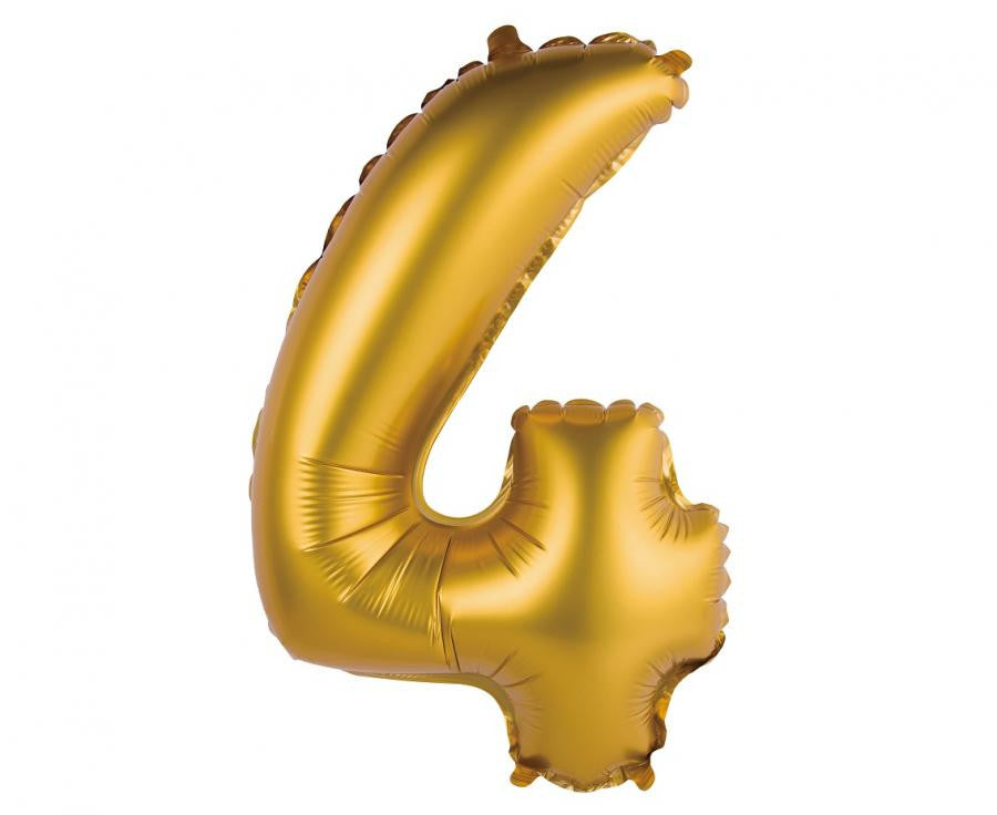 Matēti zelta krāsas mini folijas balons "Cipars 4", 35 cm