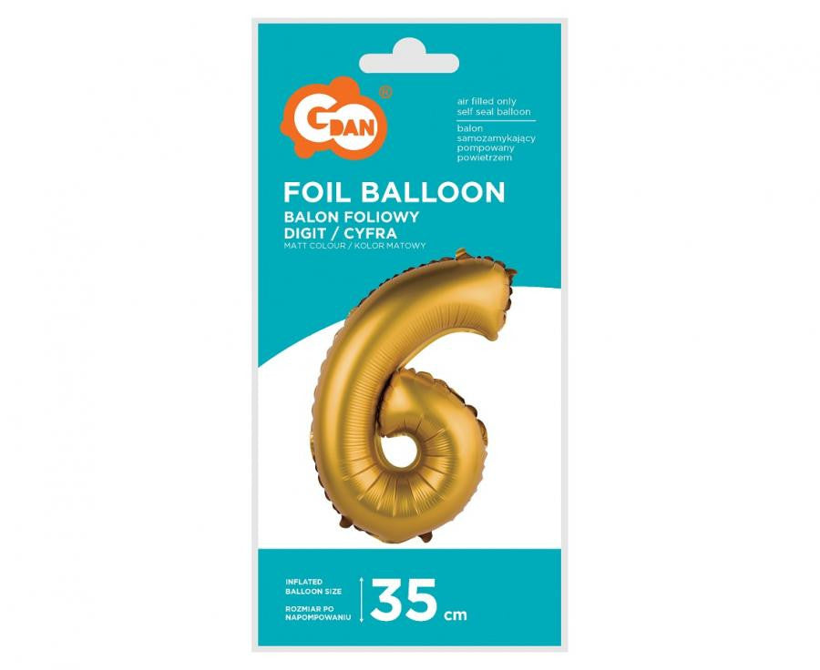 Folijas balons "Cipari zelta krāsā", 35 cm, 6 mini cipari, zelta krāsā