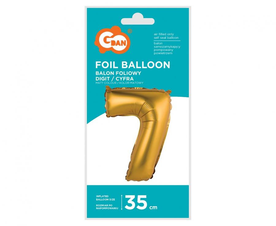 Folijas balons "Cipari zelta krāsā", 35 cm, 7 mini cipari, zelta krāsā