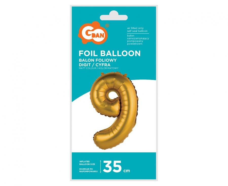 Folijas balons "Cipari Zeltaini Matēti Zeltaini" 9 mini cipari, 35 cm