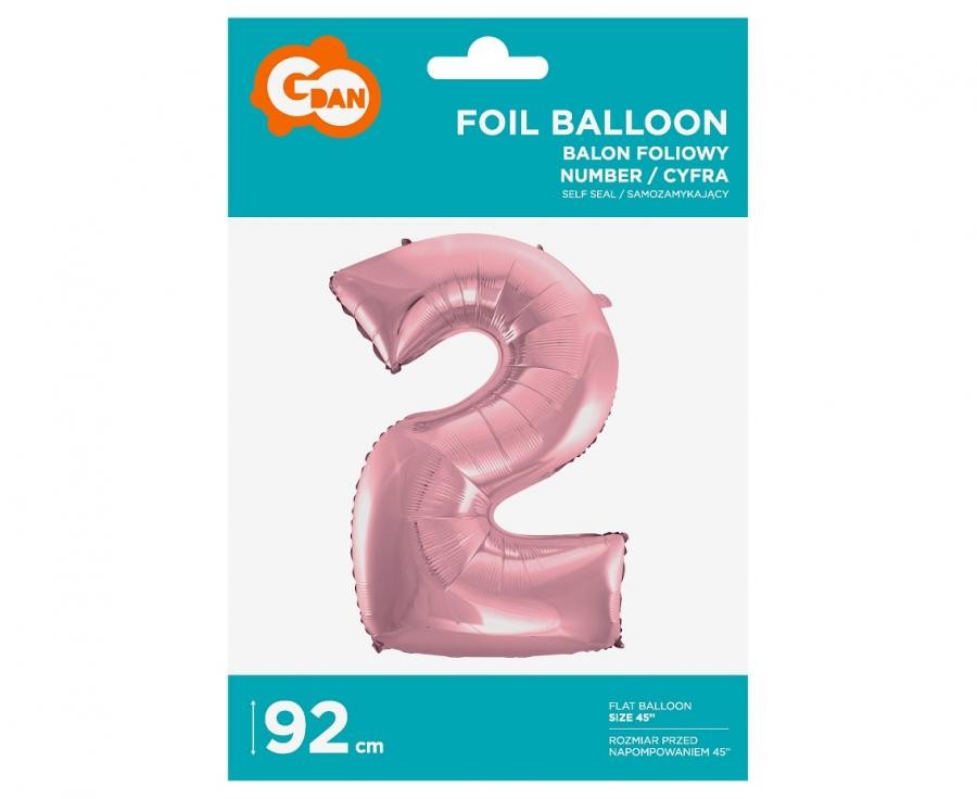 Folijas balons "Cipars gaiši rozā", rozā "Cipars 2", 92 cm