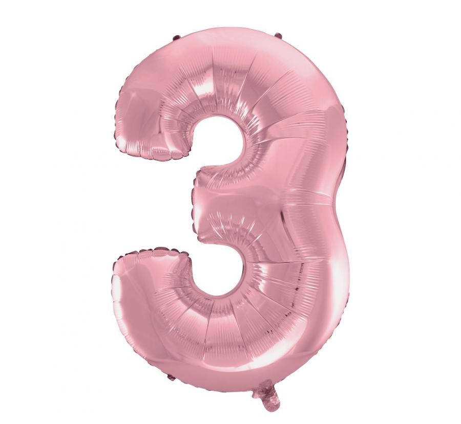 Folijas balons "Cipars 3" gaiši rozā, rozā, 92 cm