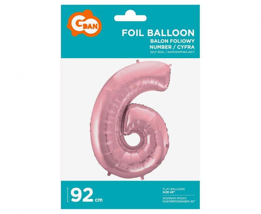 Folijas balons "Cipari gaiši rozā", 6 cipari, 92 cm