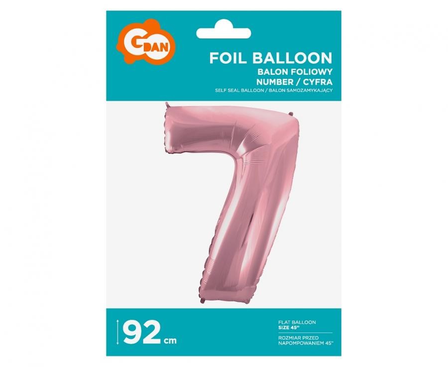 Folijas balons "Cipars gaiši rozā", skaitlis 7, 92 cm