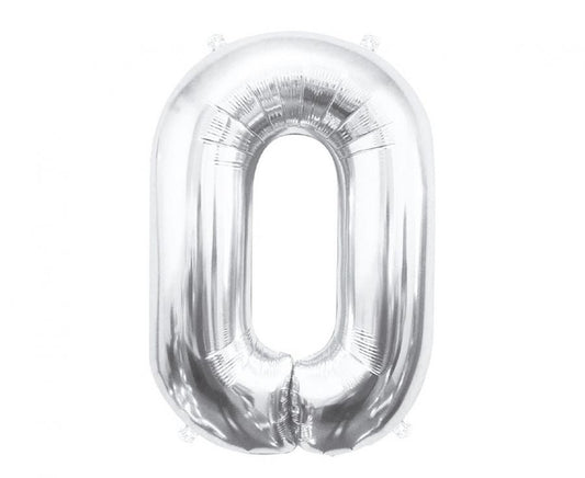Sudraba krāsas skaitlis, sudraba krāsas folijas balons "0", 85 cm