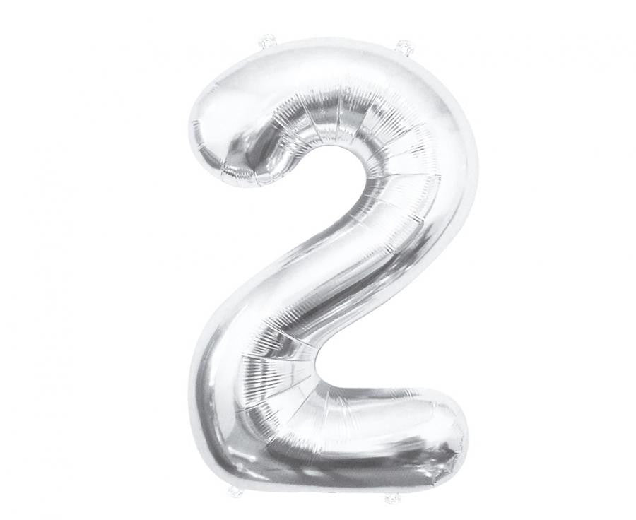 Sudrabains skaitlis, sudraba folijas balons "Cipars 2", 85 cm