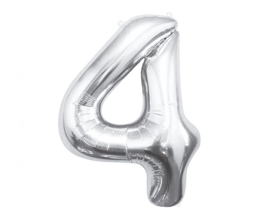 Sudraba krāsas folijas balons "Cipars 4", 85 cm