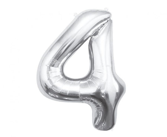 Sudraba krāsas folijas balons "Cipars 4", 85 cm