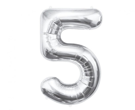 Sudraba krāsas folijas balons "Cipars 5", 85 cm