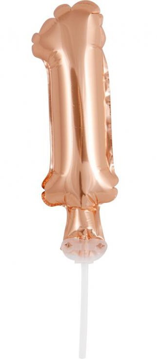 Folijas balons kūkai "Cipars 1", 13 cm, rozā zelta krāsā