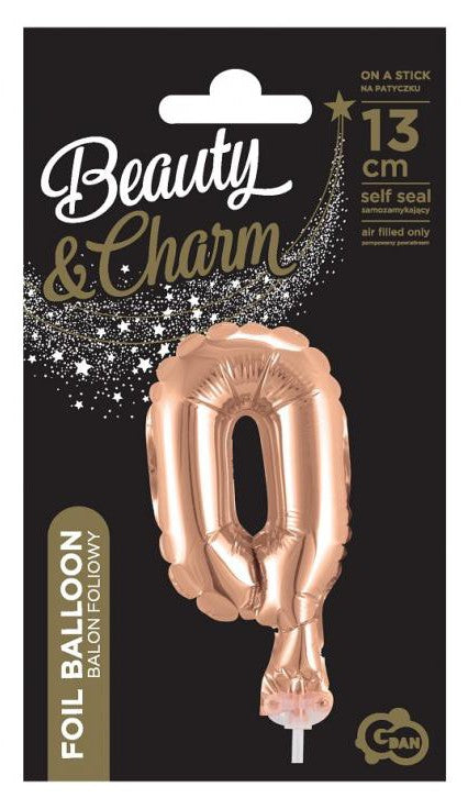 Folijas balons kūkai "Cipars 0" rozā zelta krāsā, 13 cm