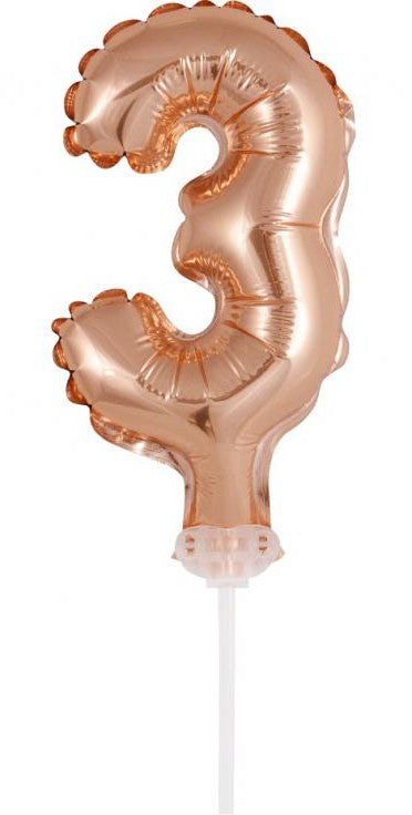 Folijas balons "Cipars 3" kūkai, 13 cm, rozā zelta krāsā