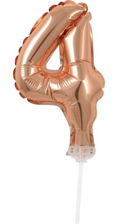 Folijas balons kūkai "Cipari" ar 4 cipariem, 13 cm, rozā zelta krāsā
