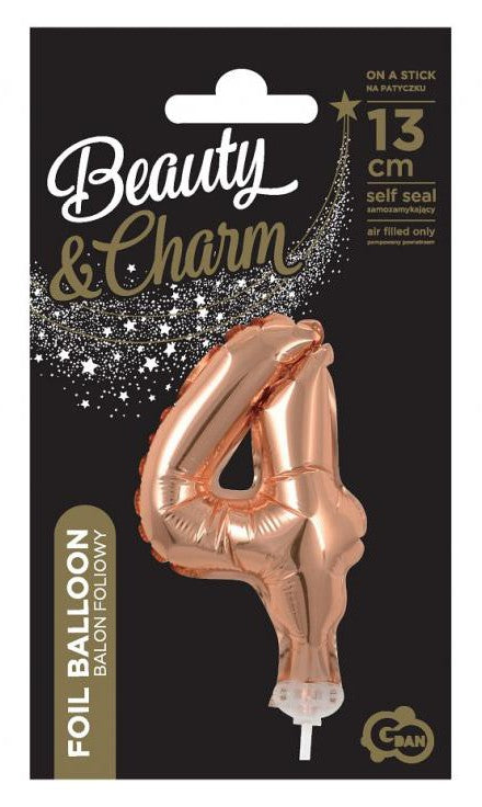 Folijas balons kūkai "Cipari" ar 4 cipariem, 13 cm, rozā zelta krāsā