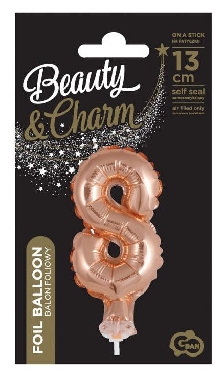 Folijas balons kūkai "Cipars 8", 13 cm, rozā zelta krāsā