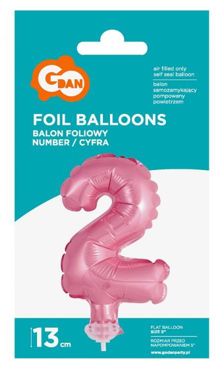 Rozā folijas dekoratīvais balons kūkai "Cipars rozā" 13 cm