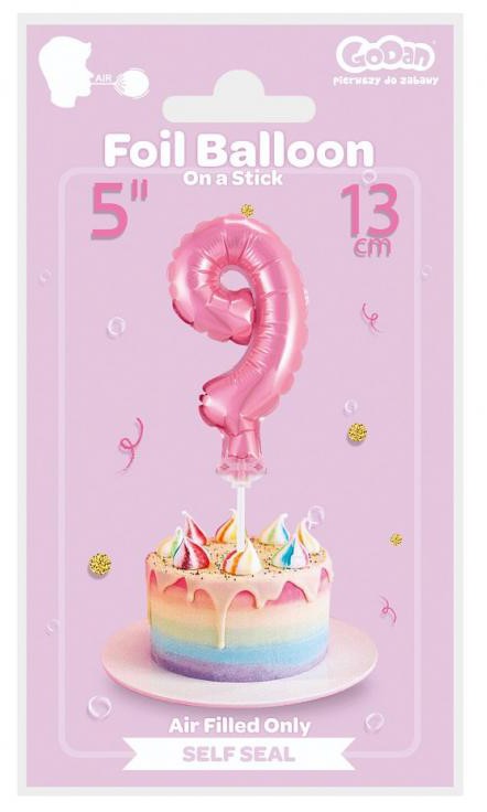 Folijas balons "Cipars 9", 13 cm, rozā