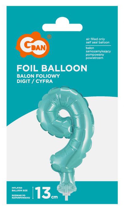 Folijas balons "Cipars 9", gaiši zils, 13 cm