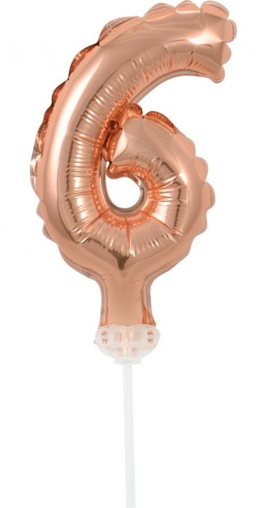 Folijas balons kūkai "Cipars 6", 13 cm, rozā zelta krāsā