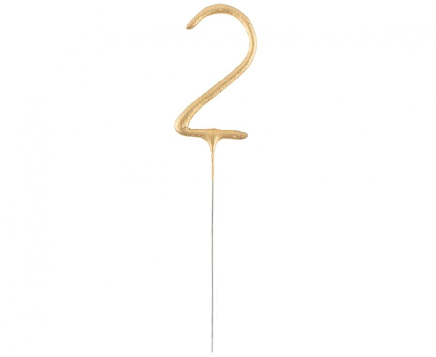 Zelta zelta dzirkstošā glāze ar skaitli 2, 17 cm