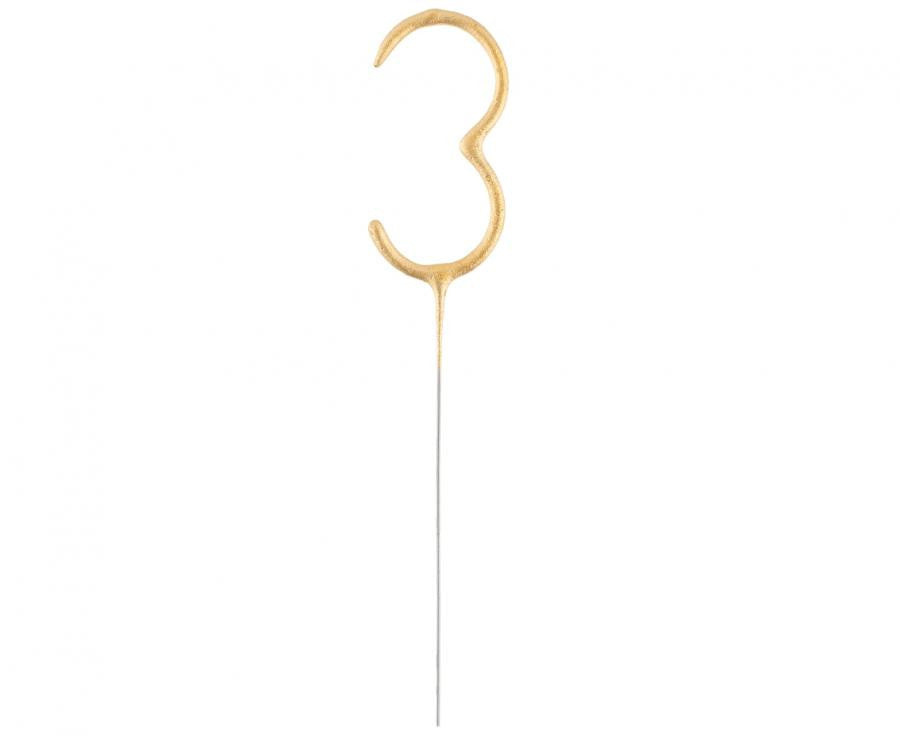 Zelta zelta dzirkstošā glāze ar skaitli 3, 17 cm