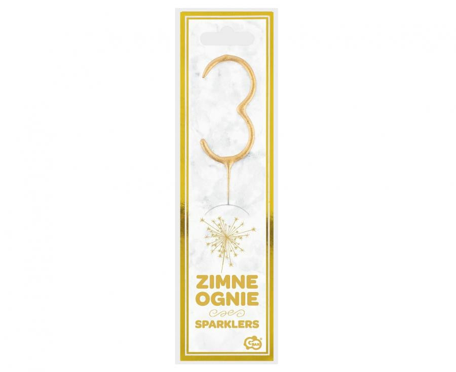 Zelta zelta dzirkstošā glāze ar skaitli 3, 17 cm