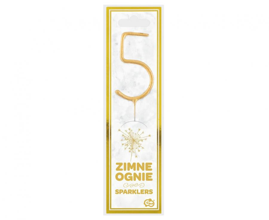 Zelta zelta krāsas dzirkstošā glāze ar skaitli 5, 17 cm