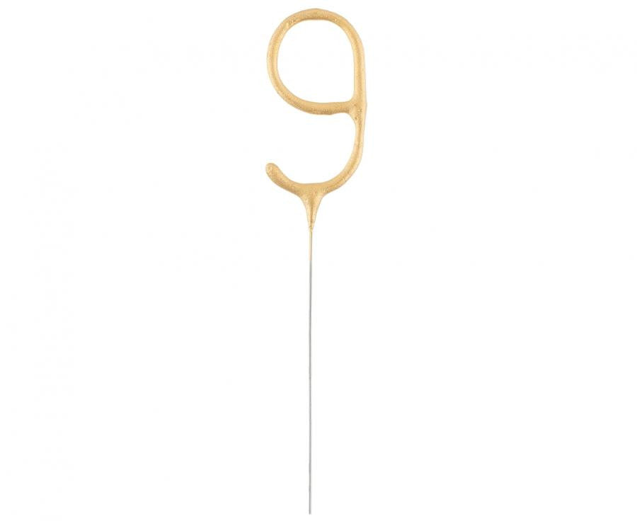 Zelta zelta krāsas dzirkstošā glāze ar skaitli 9, 17 cm
