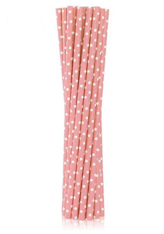 Krāsa gaiši rozā punktiņi rozā papīra salmiņi, 12 gab. komplekts
