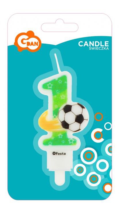 Futbola bumbas numurs 1 svece, dzimšanas dienas svece