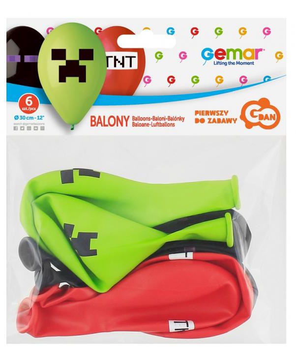 Minecraft TNT ballītes baloni, 6 gab., 12 collas (30 cm)