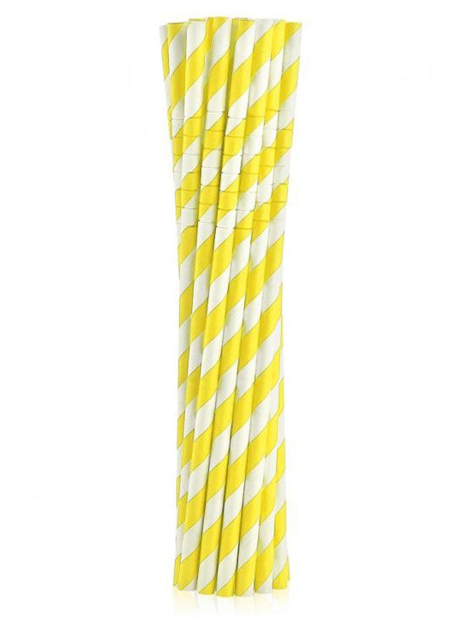 Krāsaini dzeltenas svītras, dzelteni, elastīgi papīra salmiņi, 12 gab.