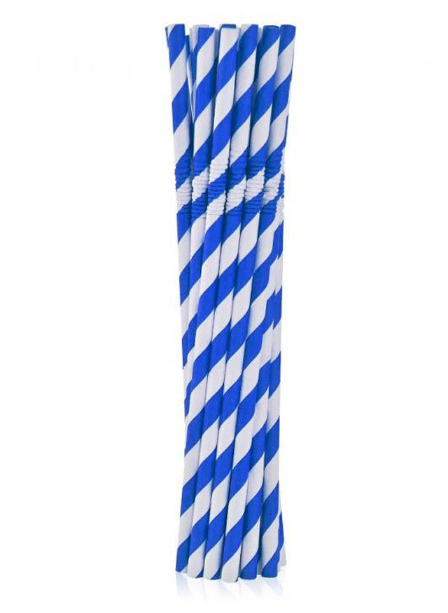 Krāsaini zilas svītras, elastīgi zili papīra salmiņi, 12 gab.