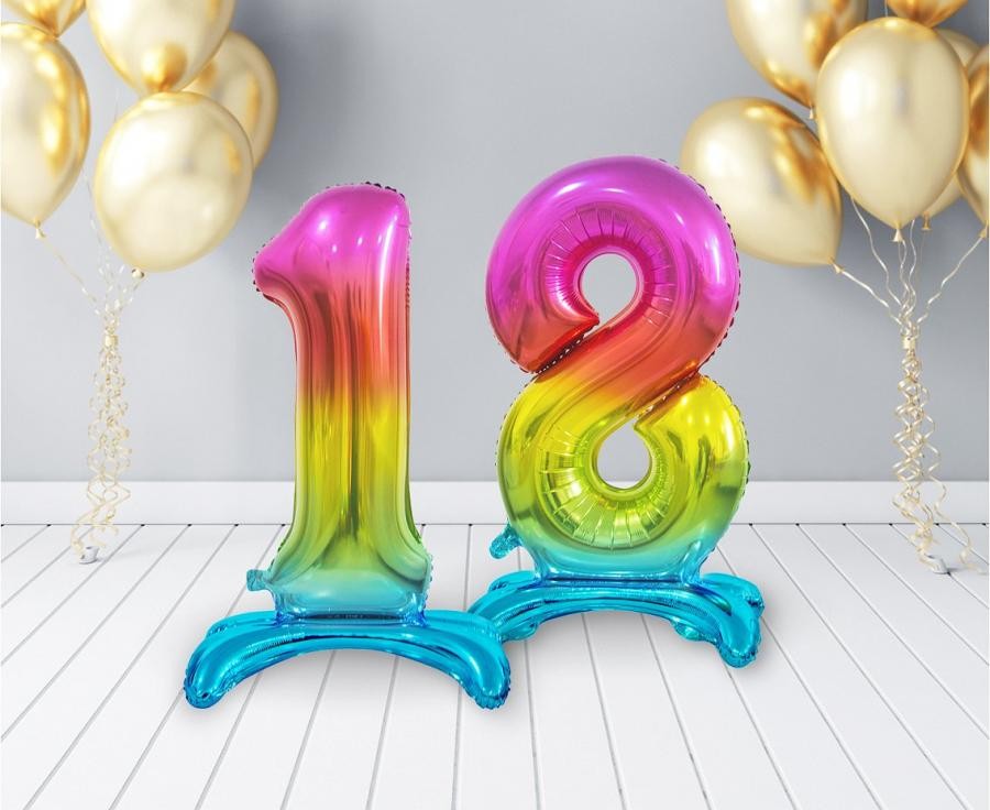 Krāsains folijas balons ar ciparnīcu "Varavīksne" 74 cm