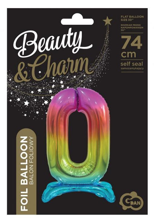 Krāsains folijas balons ar skaitļa 0 figūru un pamatni, 74 cm