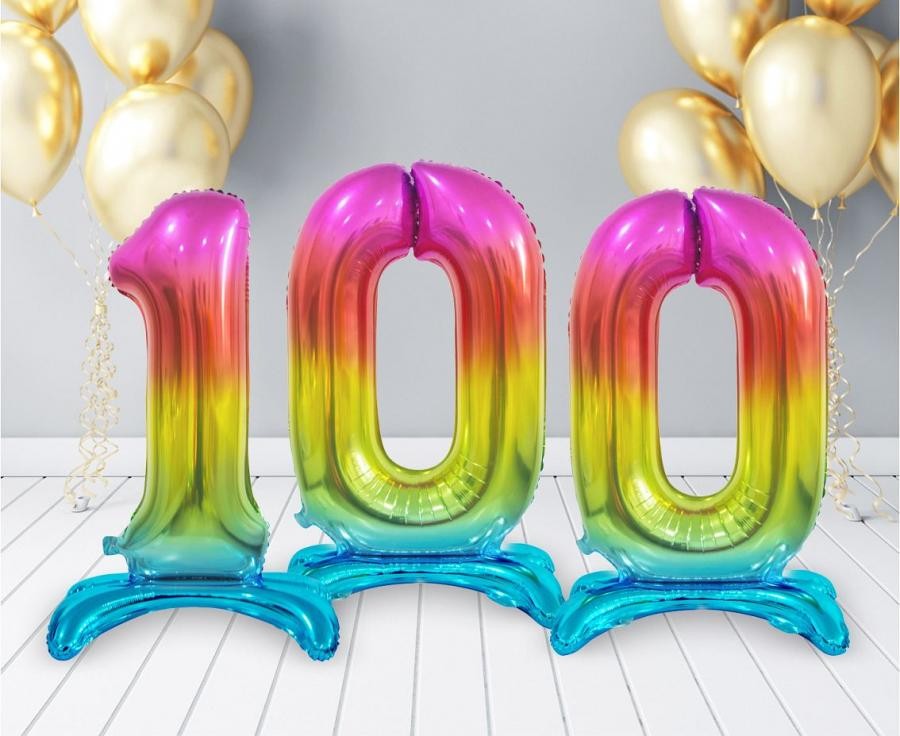 Krāsains folijas balons ar skaitļa 0 figūru un pamatni, 74 cm