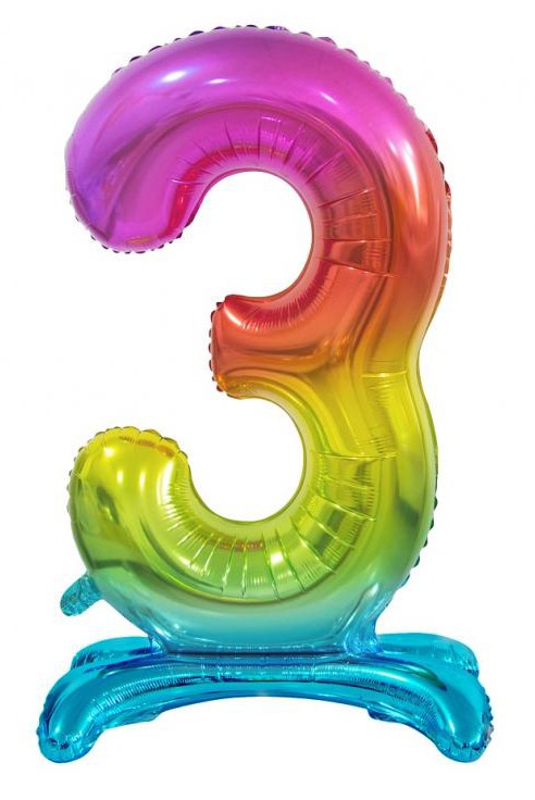 Folijas balons ar skaitli 3, 74 cm, krāsains, varavīksnes krāsās