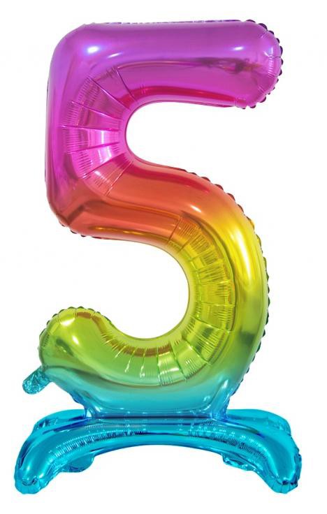 Krāsains folijas balons ar skaitļa 5 figūru un pamatni, 74 cm