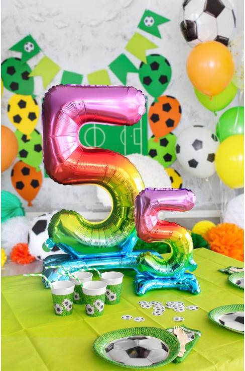 Krāsains folijas balons ar skaitļa 5 figūru un pamatni, 74 cm