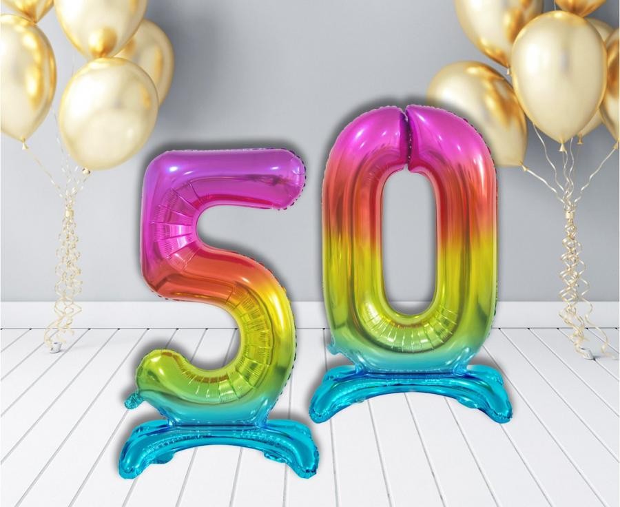 Krāsains folijas balons ar skaitļa 5 figūru un pamatni, 74 cm