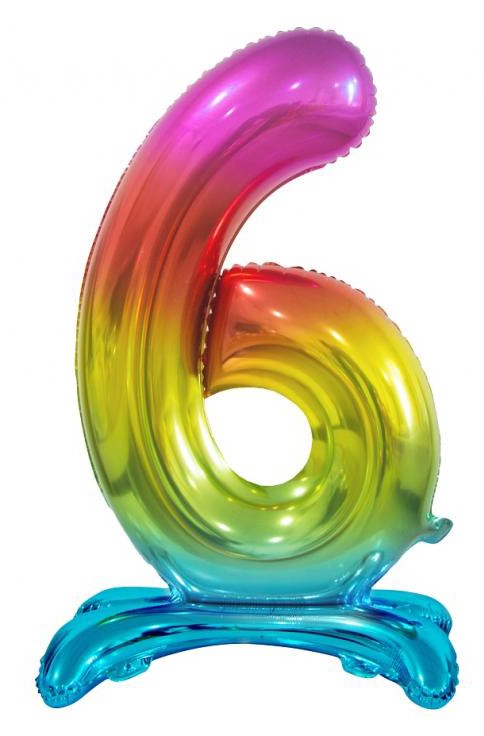 Krāsains folijas balons ar skaitļa 6 figūriņu un pamatni, 74 cm