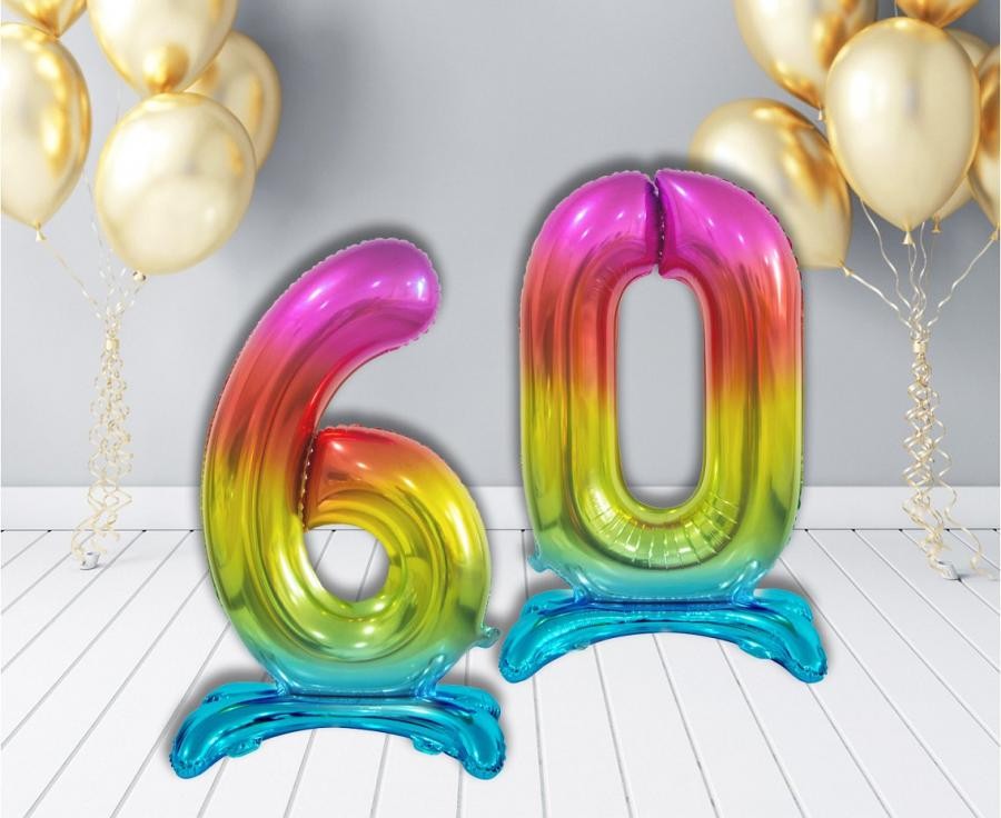 Krāsains folijas balons ar skaitļa 6 figūriņu un pamatni, 74 cm
