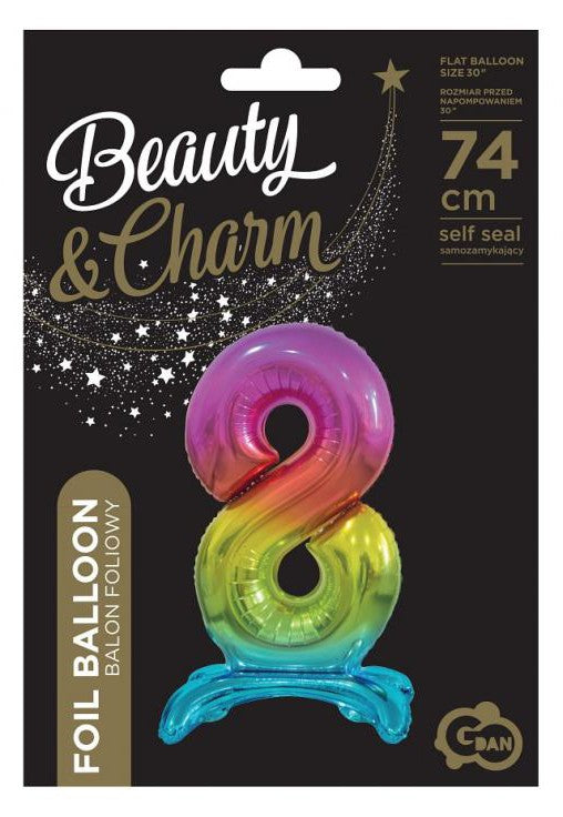 Krāsains folijas balons ar statīvu "Cipars 8", 74 cm