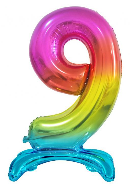 Folijas balons ar skaitli 9, 74 cm, krāsains, varavīksnes krāsās