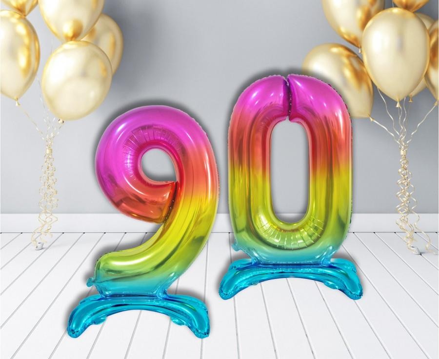 Folijas balons ar skaitli 9, 74 cm, krāsains, varavīksnes krāsās