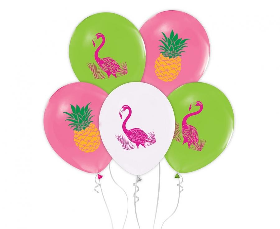 Flamingo vasaras baloni, 5 gab. 12 collas (30 cm)