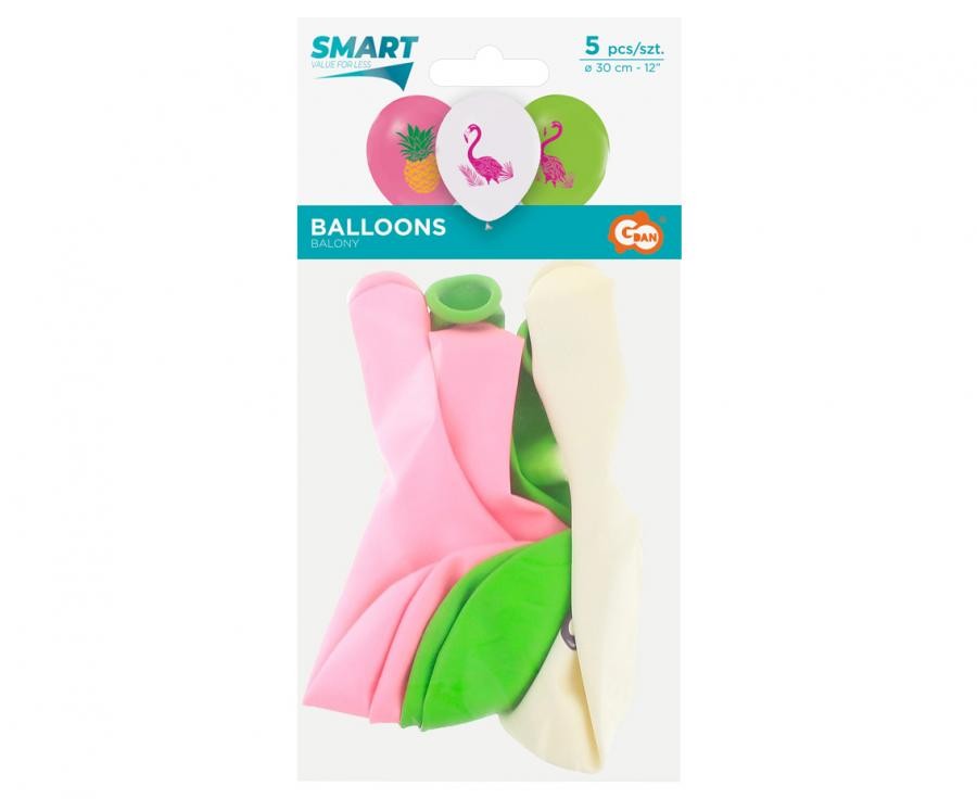 Flamingo vasaras baloni, 5 gab. 12 collas (30 cm)