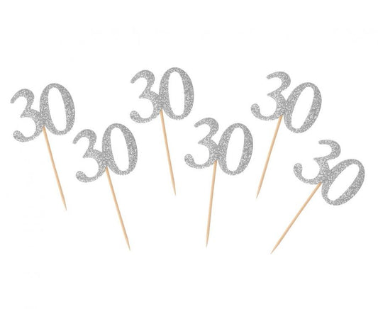 Daudz laimes dzimšanas dienā sudraba 30 dekoratīvie nūjiņu komplekts, 6 gab.