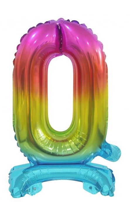 Folijas balons ar ciparu "0" 38 cm, krāsains, varavīksnes krāsā